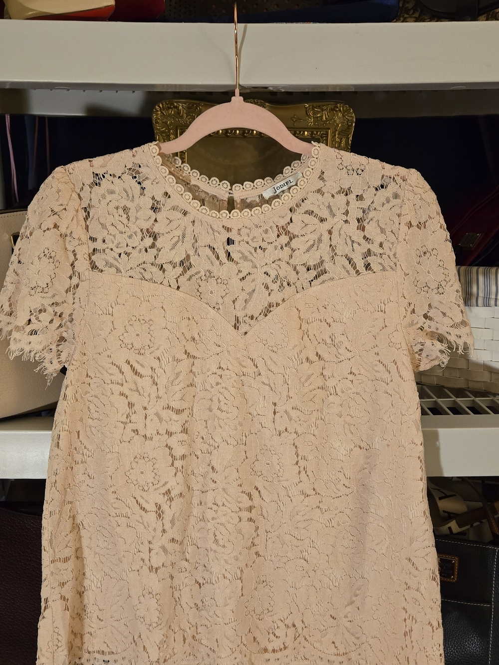 Joie Coquette/Cottagecore Pink Lace Short-Sleeve Women's Top